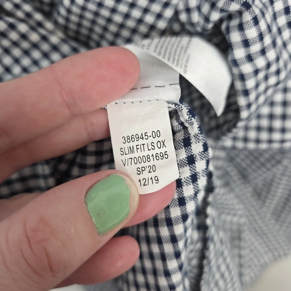 Banana Republic‎ Navy White Gingham Oxford Untucked Fit Button Up Shirt Sz Large